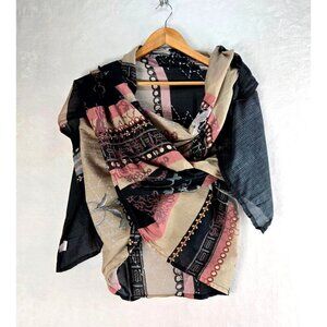 Scarf Wrap Ethnic by Outfitters 30"x96" Birds Vines Soft Pink Black Pakistani